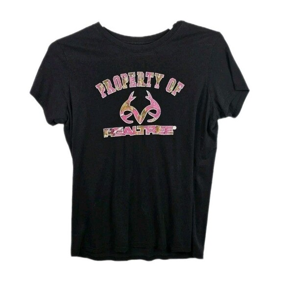 Real Tree Women's XL Black & Pink Short Sleeve T-Shirt - Picture 1 of 6